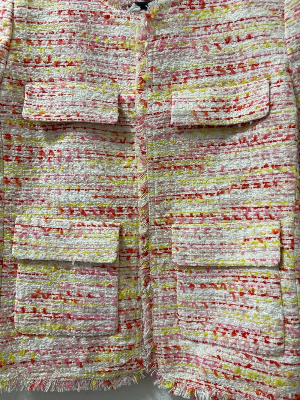Kate Spade New York Tweed Jacket Paris Pink pockets fringed edges Size 0 NWOT